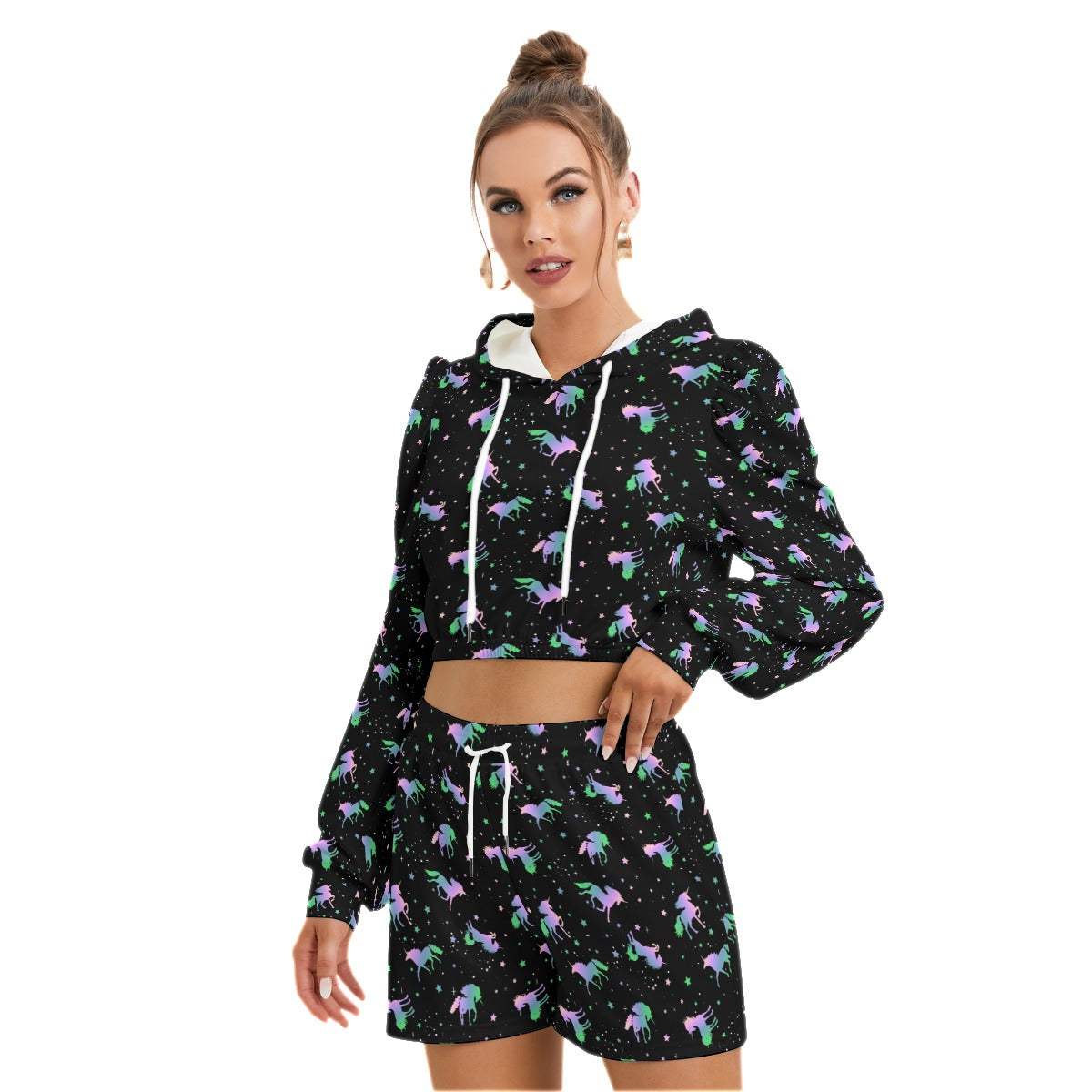 Unicorns & Stars Women's Micro Fleece Hoodie And Shorts Set