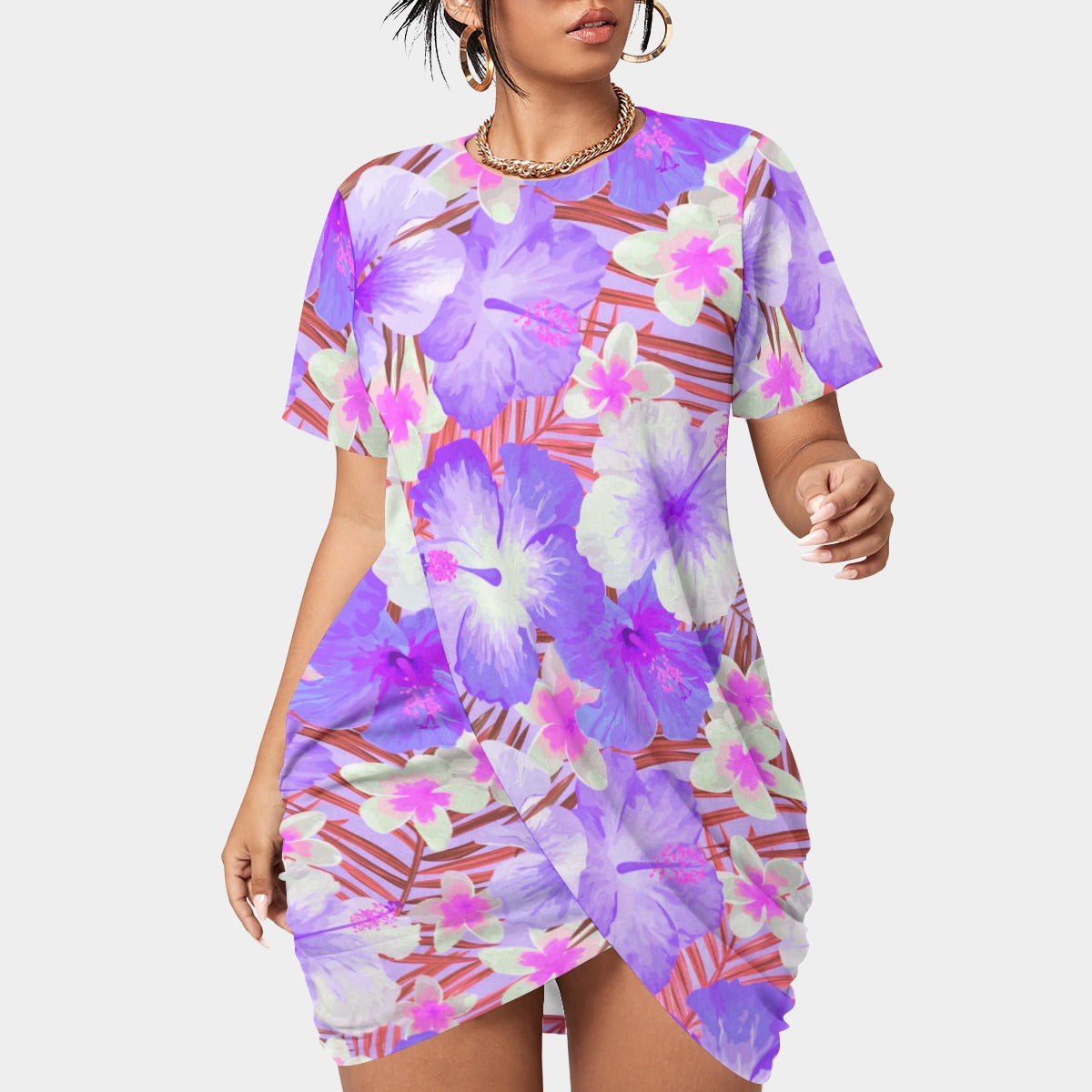 Women’s Tropic Vibes Stacked Hem Dress With Short Sleeve(Plus Size)
