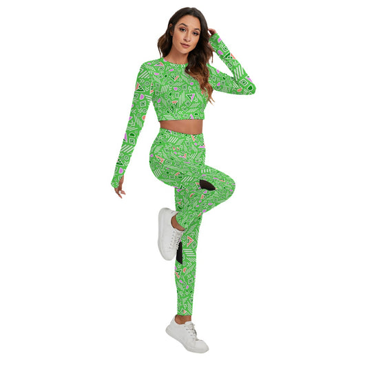 Women's Colorful Tribal Style Sport Set With Backless Top And Leggings