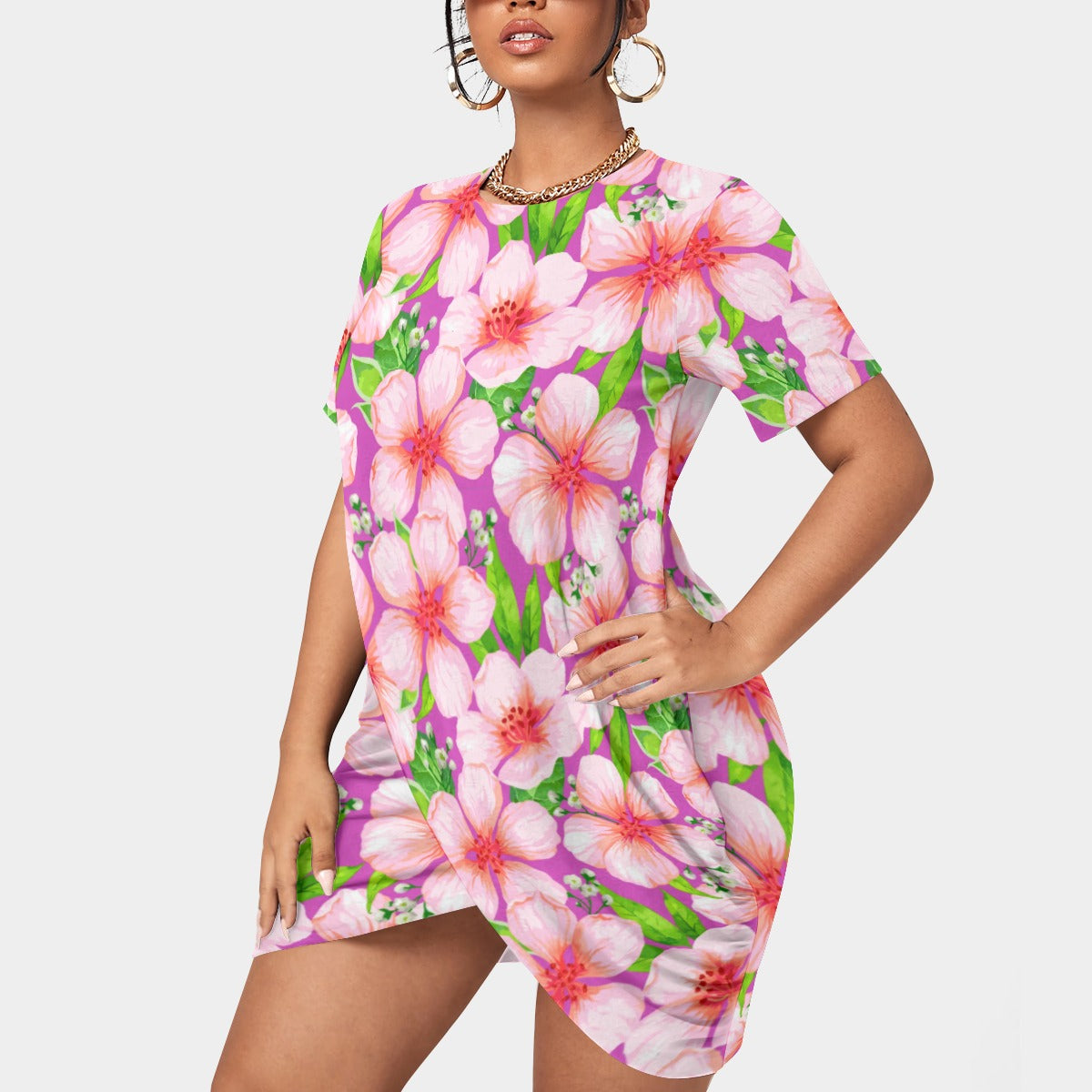 Women’s Tropic Vibes Stacked Hem Dress With Short Sleeve(Plus Size)