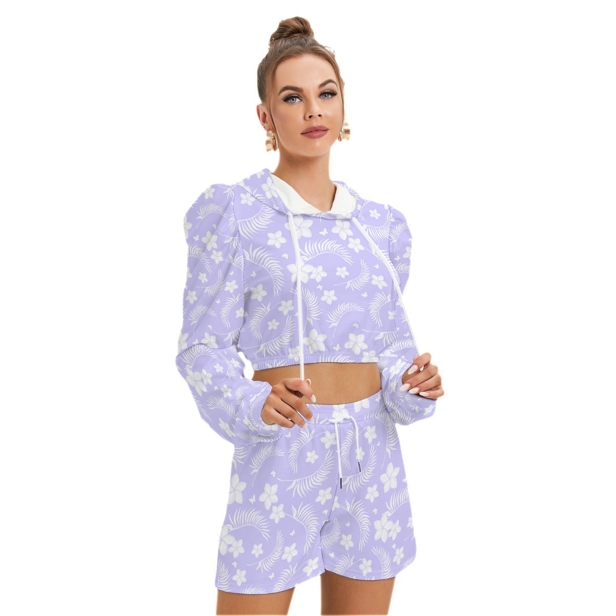 Tropical Flowers Women's Micro Fleece Hoodie And Shorts Set