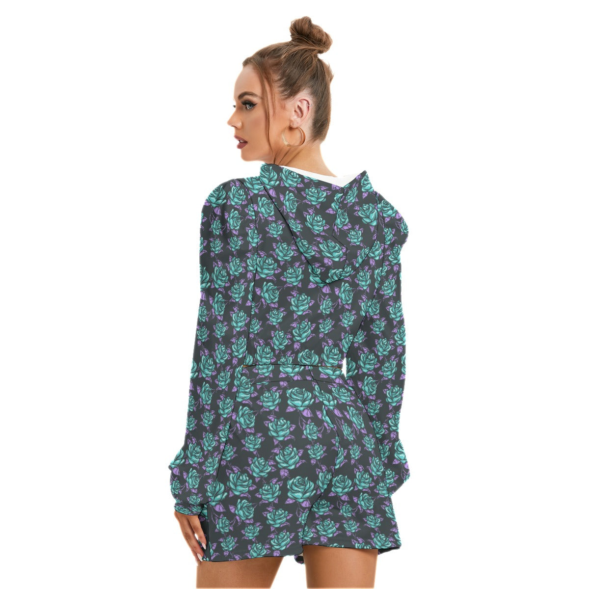 Teal Roses Women's Micro Fleece Hoodie And Shorts Set