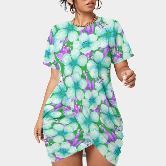 Women’s Tropic Vibes Stacked Hem Dress With Short Sleeve(Plus Size)