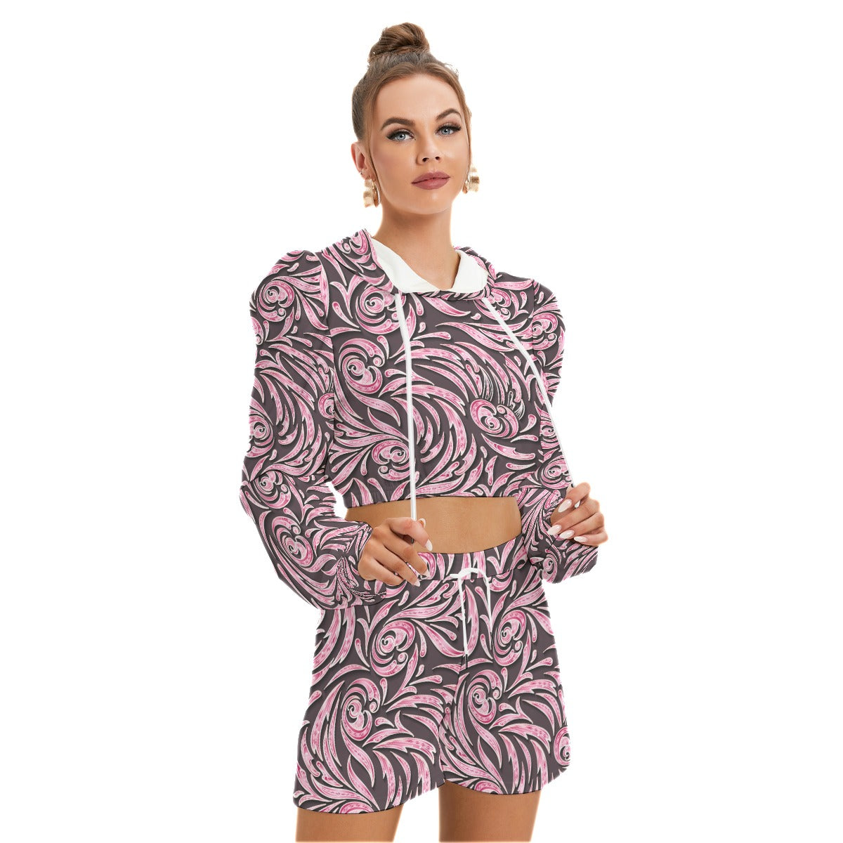 Pink Swirls Women's Micro Fleece Hoodie And Shorts Set