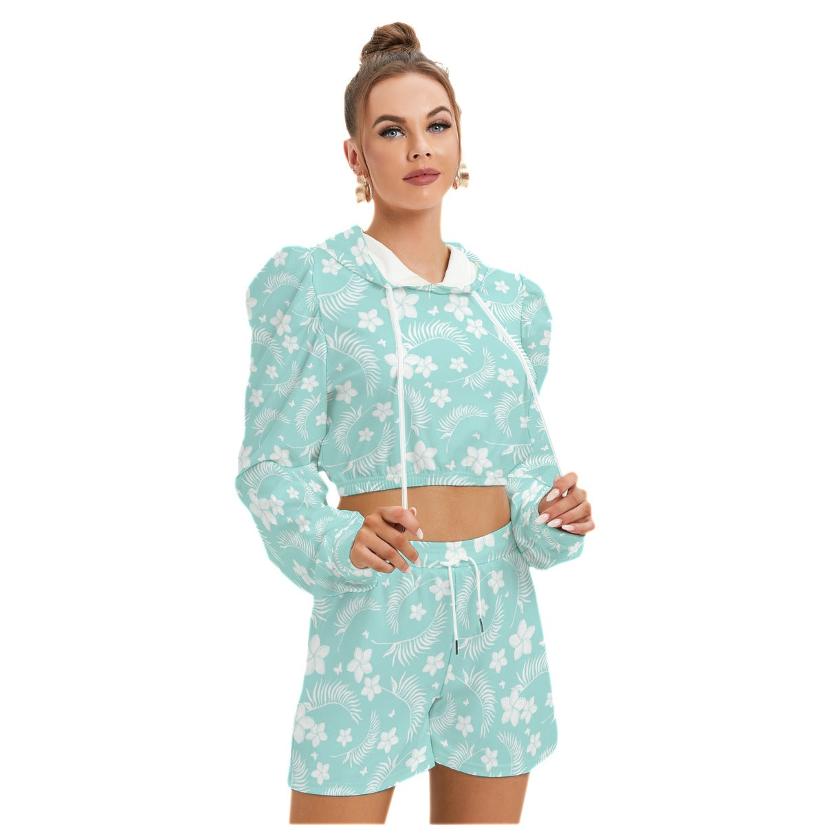 Tropical Flowers Women's Micro Fleece Hoodie And Shorts Set