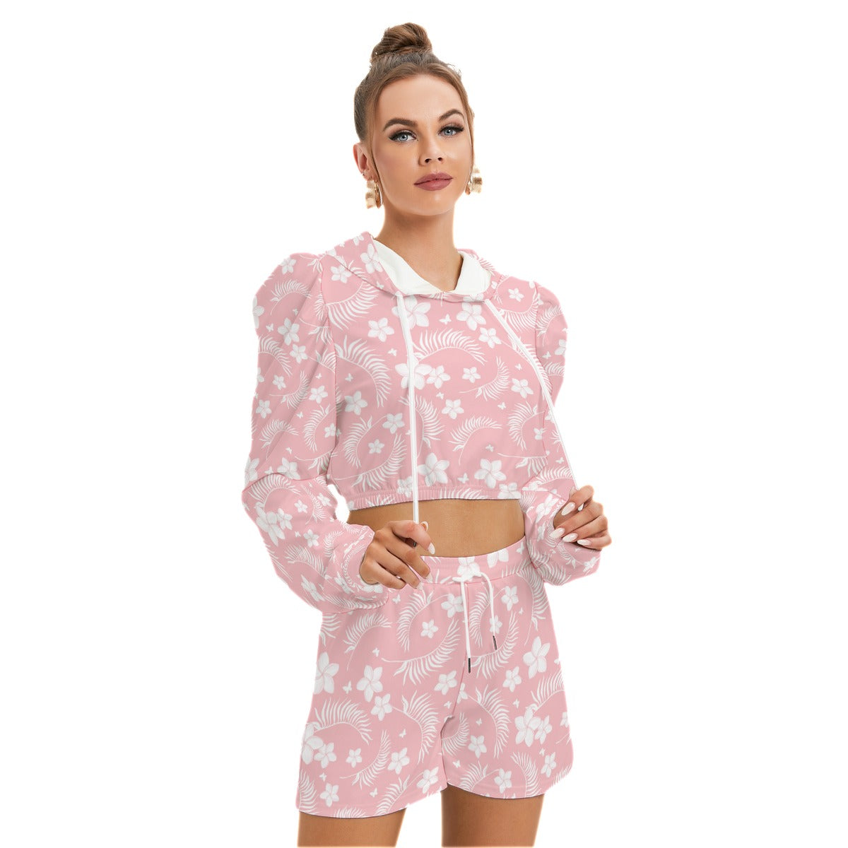 Tropical Flowers Women's Micro Fleece Hoodie And Shorts Set