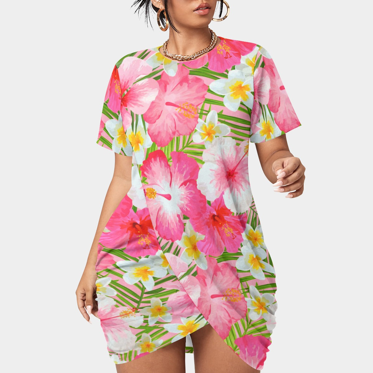 Women’s Tropic Vibes Stacked Hem Dress With Short Sleeve(Plus Size)