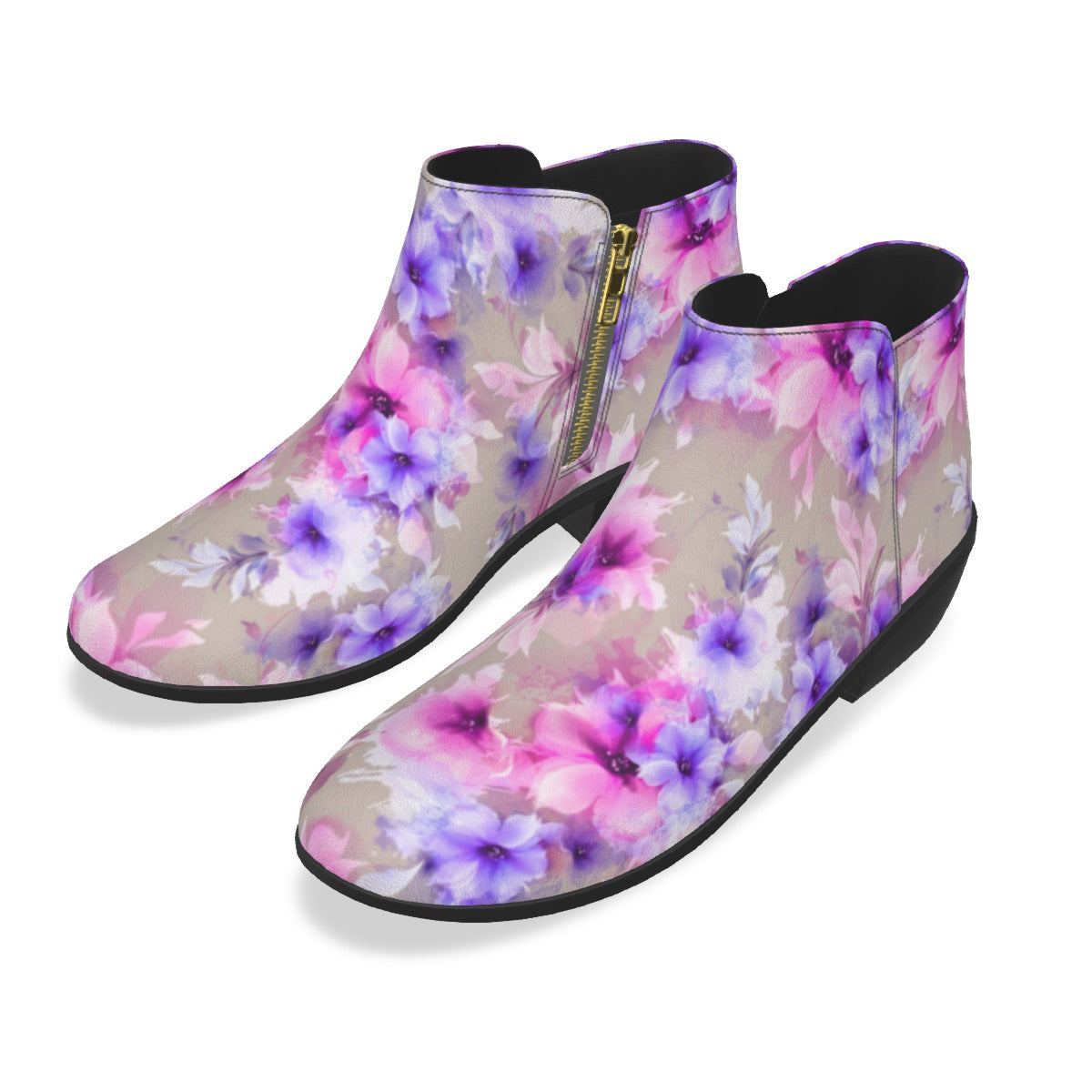 Purple & Pink Abstract Flowers Men's Fashion Boots