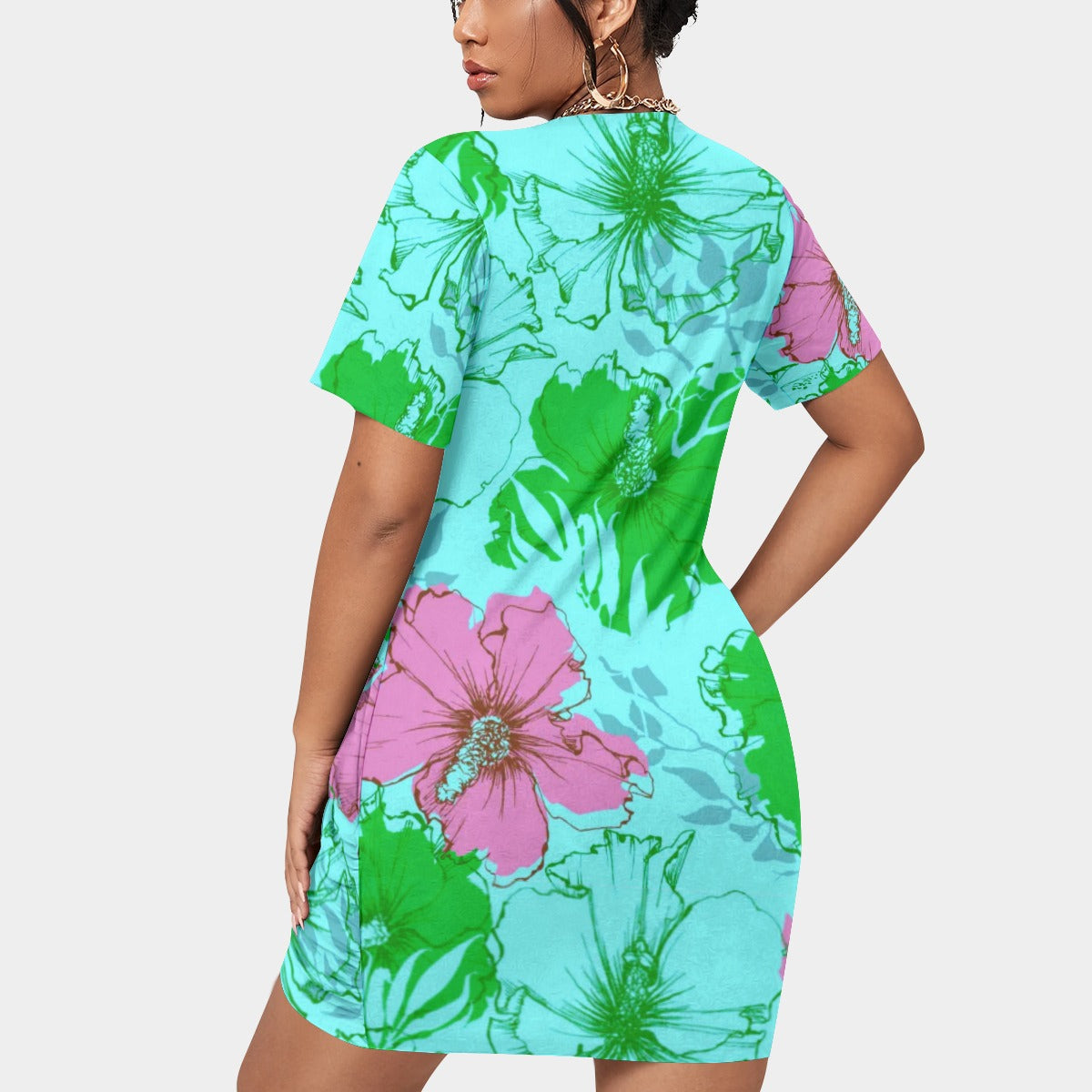 Women’s Tropical Summer Stacked Hem Dress With Short Sleeve(Plus Size)