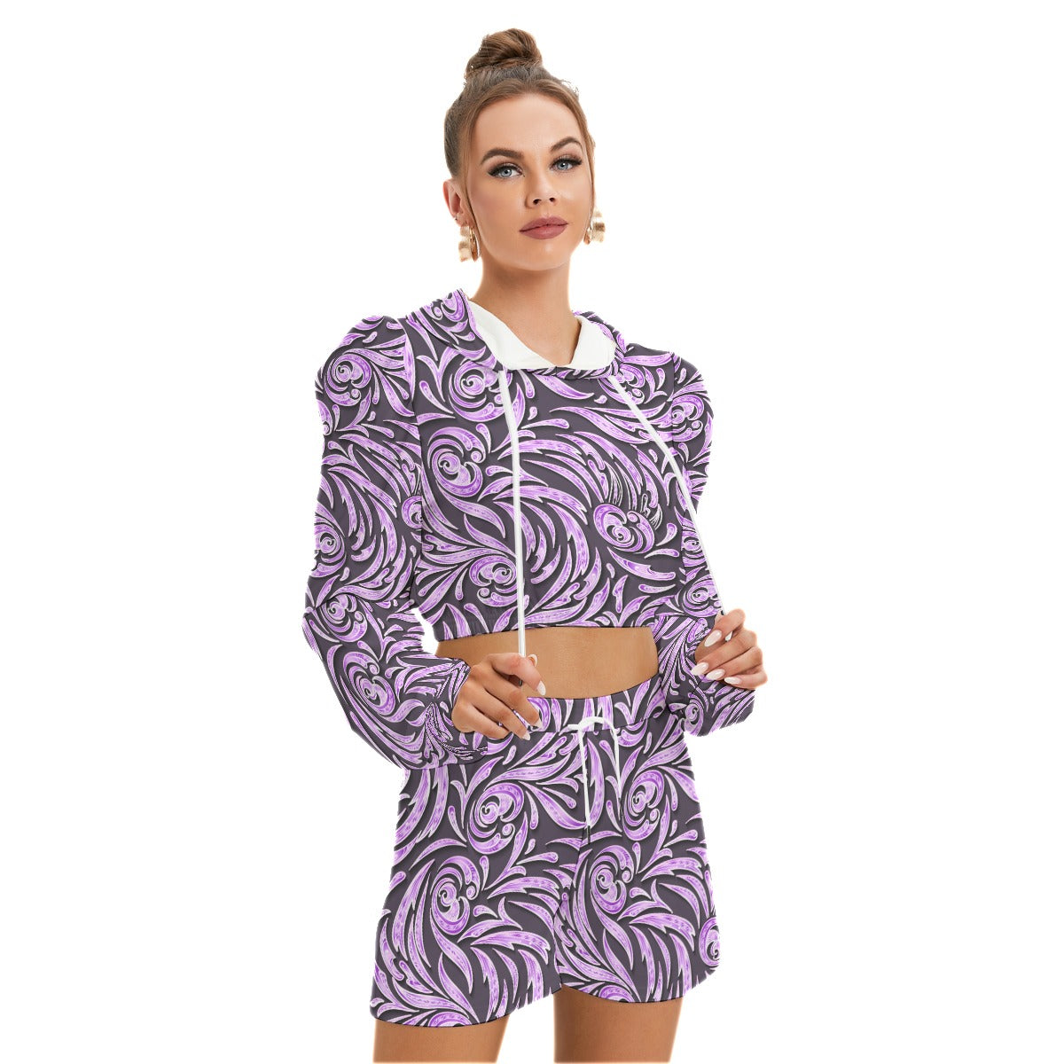 Purple Swirls Women's Micro Fleece Hoodie And Shorts Set