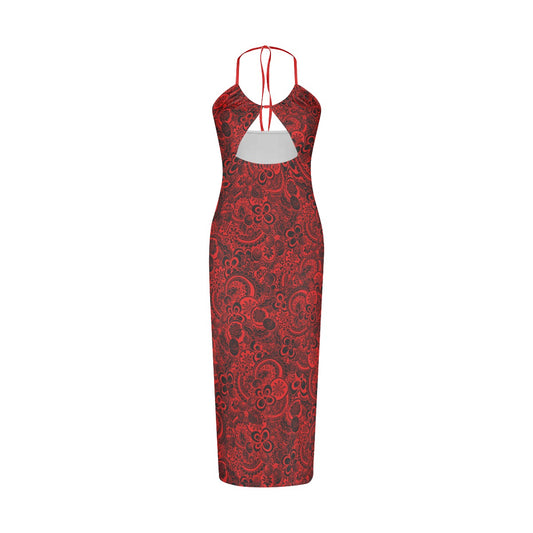 Red With Black Flowers Women's Sexy Hollow Cami Dress