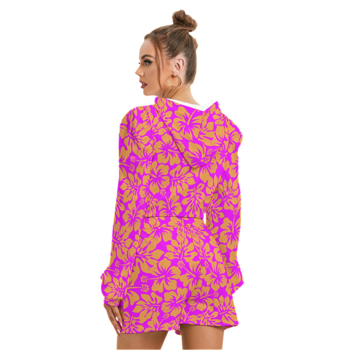 Tropical Hibiscus Flowers Women's Micro Fleece Hoodie And Shorts Set