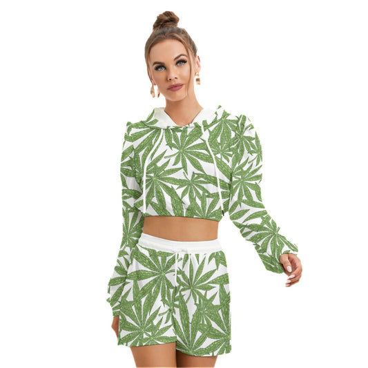 Cannabis Leaves Marijuana Women's Micro Fleece Hoodie And Shorts Set