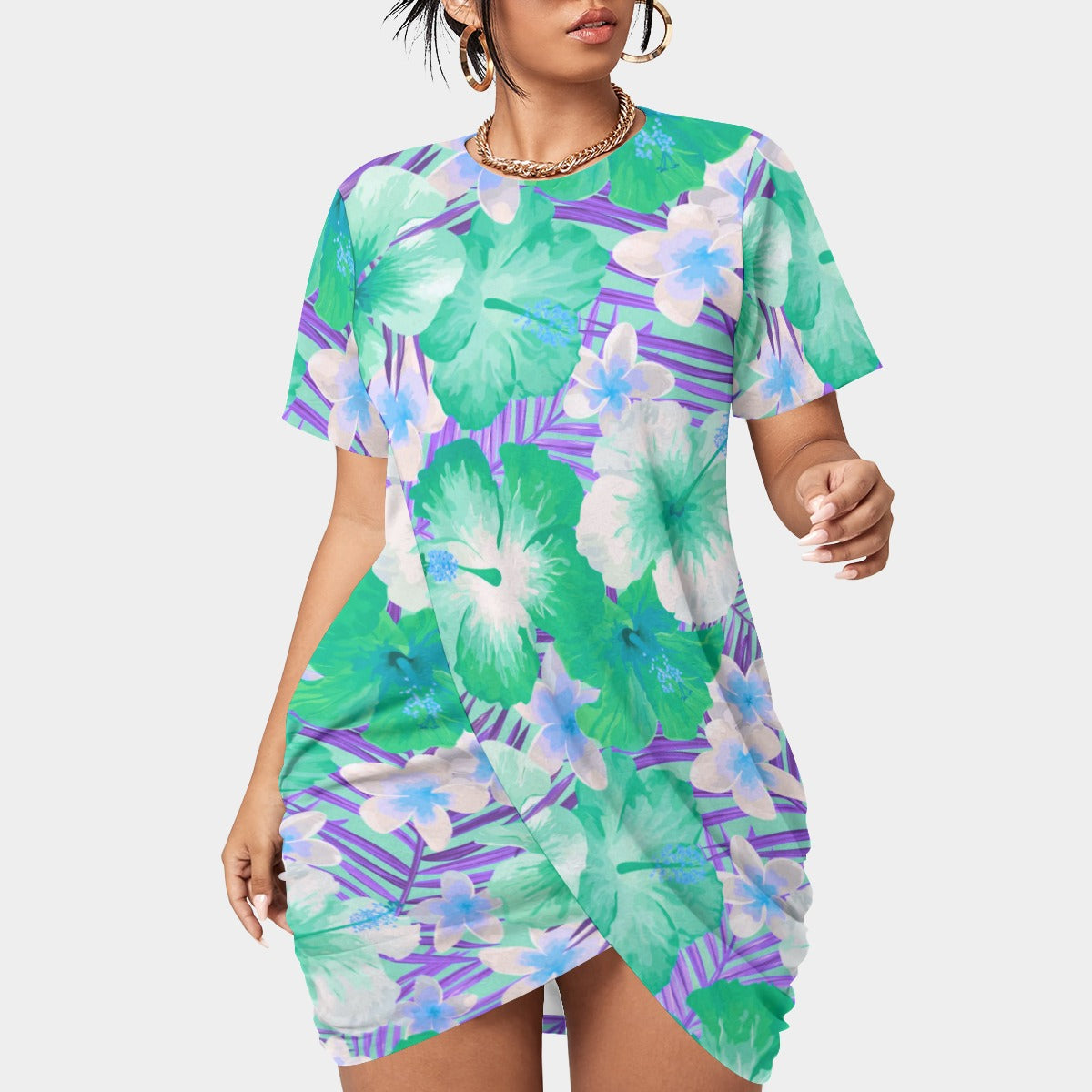 Women’s Tropic Vibes Stacked Hem Dress With Short Sleeve(Plus Size)