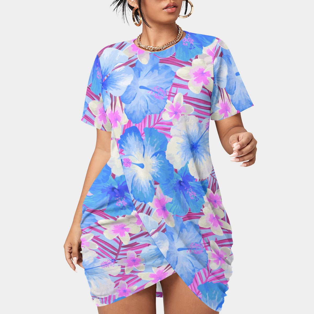 Women’s Tropic Vibes Stacked Hem Dress With Short Sleeve(Plus Size)