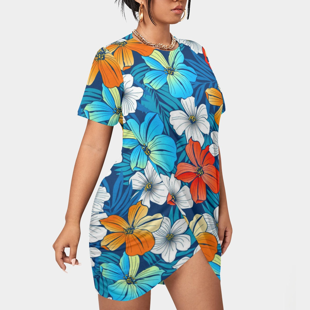 Women’s Tropical Summer Stacked Hem Dress With Short Sleeve(Plus Size)
