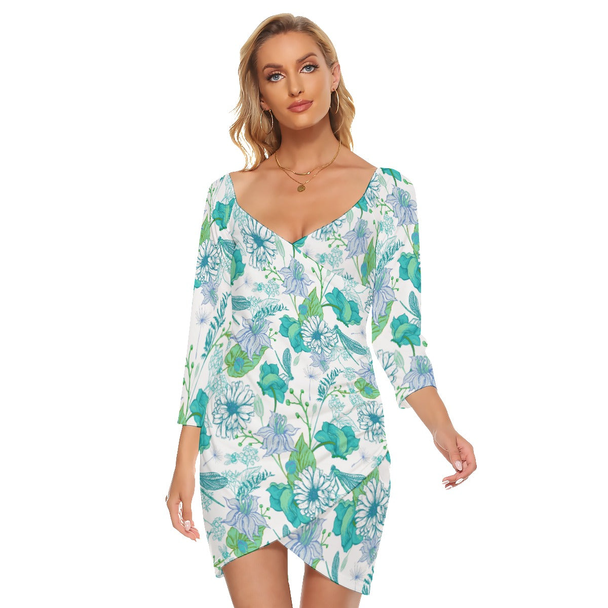 Garden Flowers Women's Off-shoulder Long Sleeve Dress