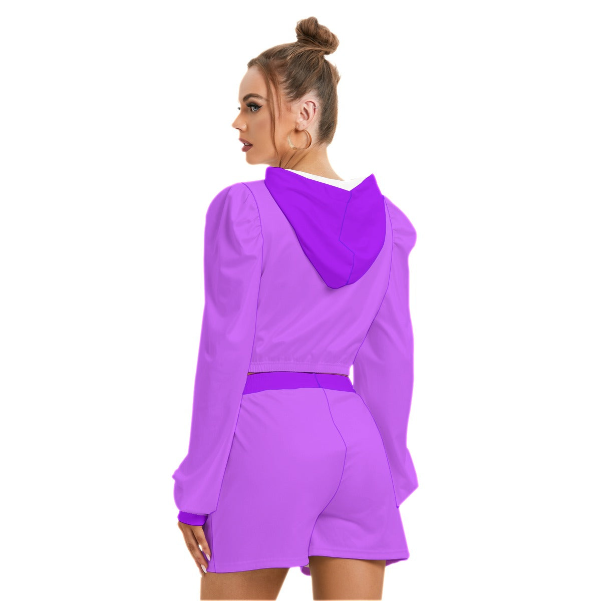 Purple Heart With Roses Women's Micro Fleece Hoodie And Shorts Set