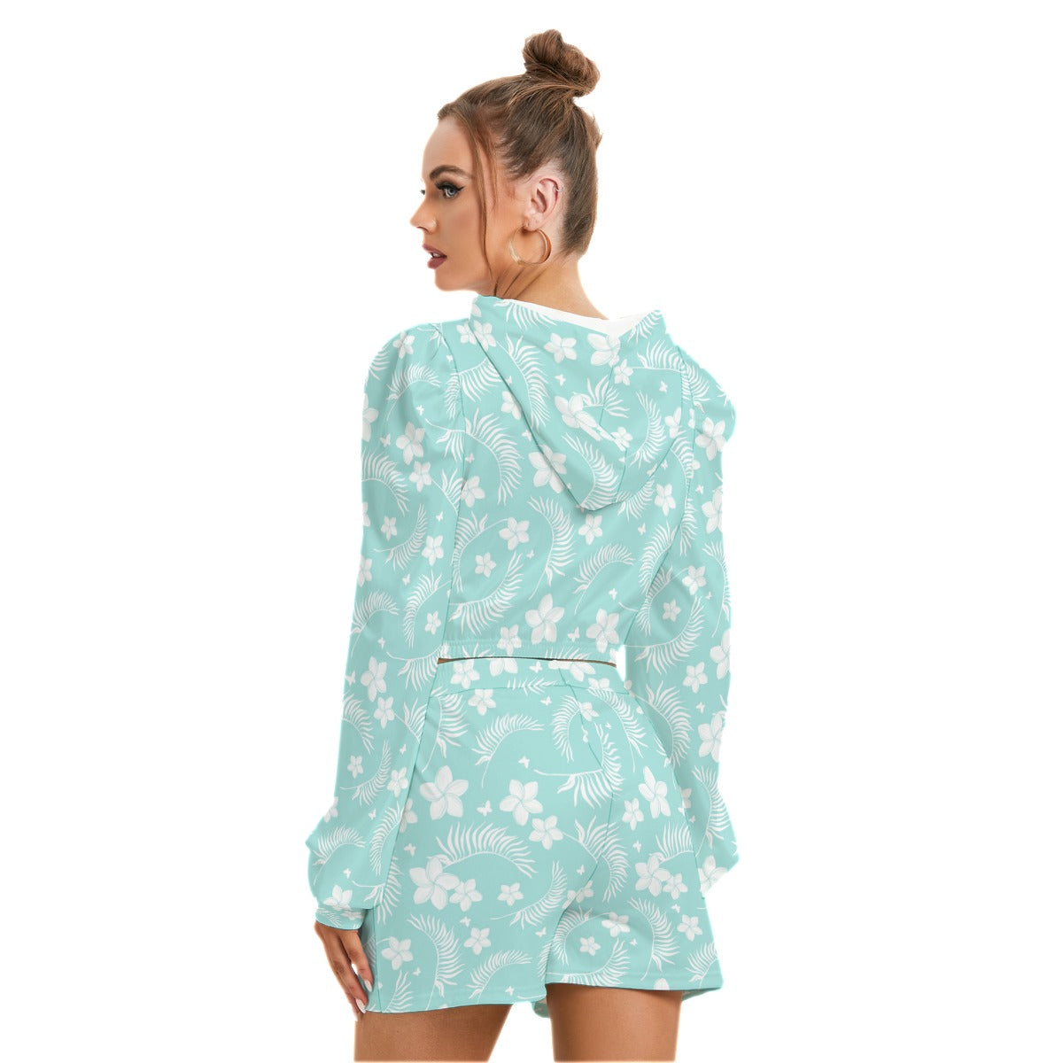 Tropical Flowers Women's Micro Fleece Hoodie And Shorts Set