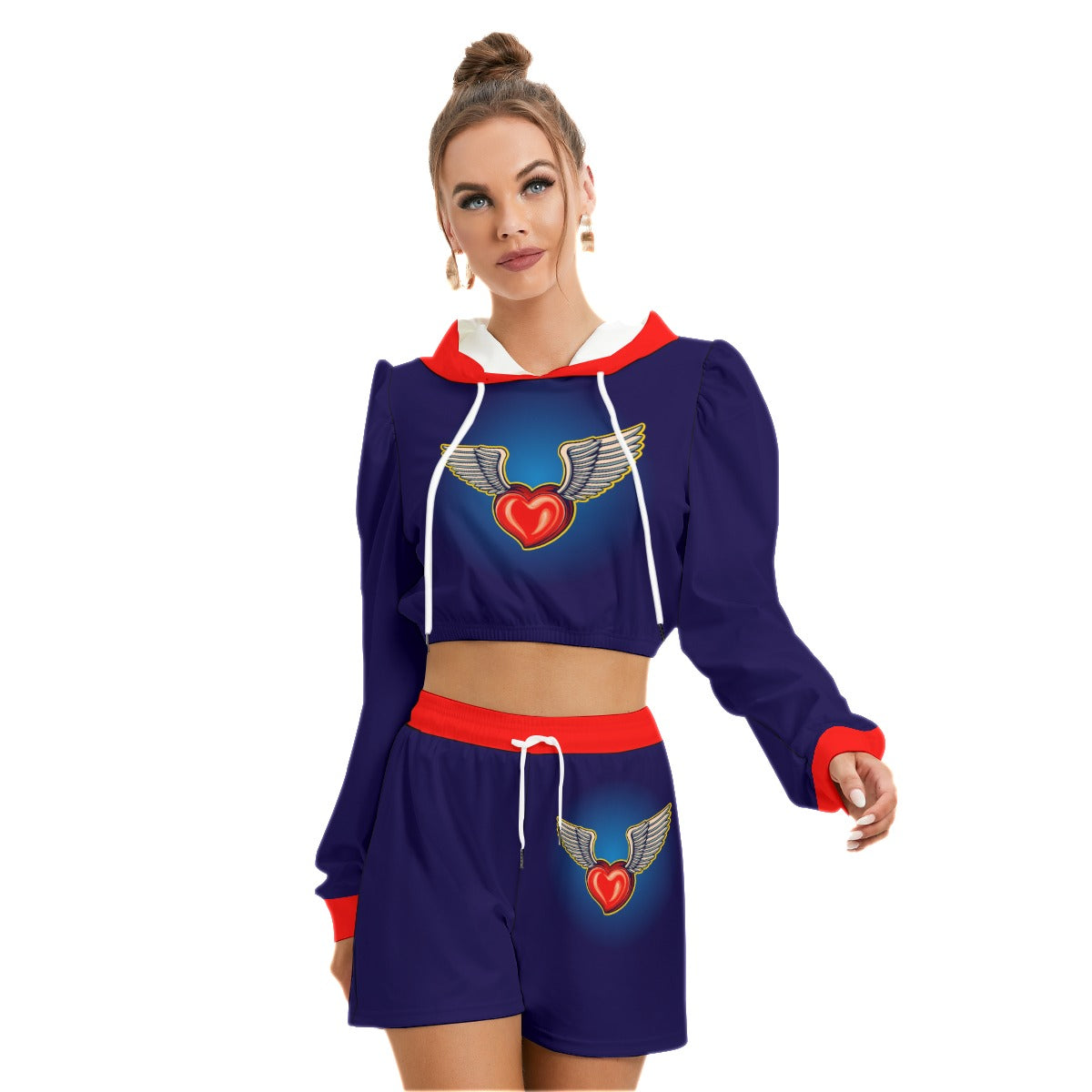Cute Heart Love With Wings Women's Micro Fleece Hoodie And Shorts Set