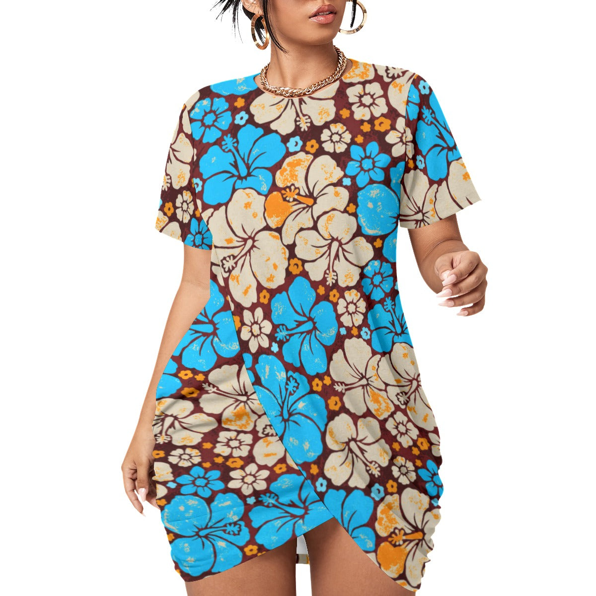 Women’s Beach Life Stacked Hem Dress With Short Sleeve(Plus Size)