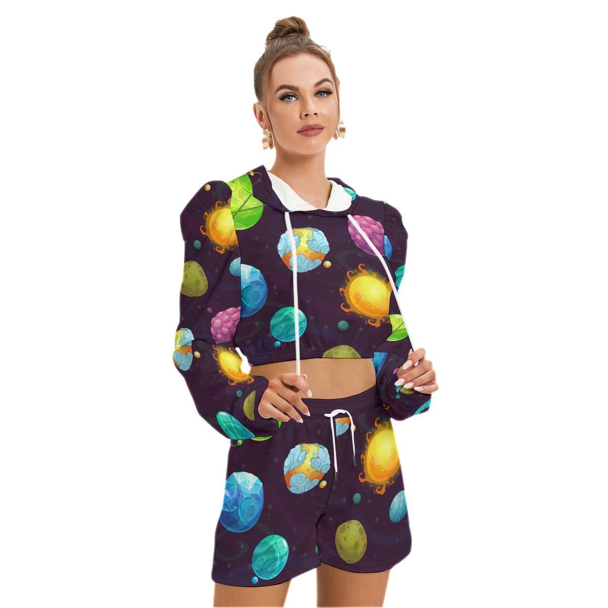 Outside Space Women's Micro Fleece Hoodie And Shorts Set