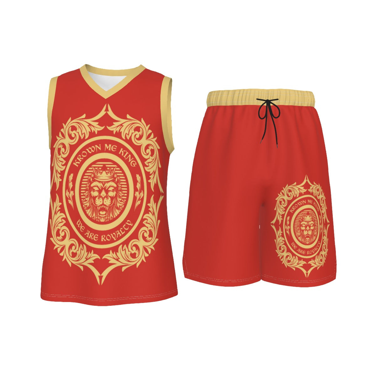 Red & Tan We Are Royalty Men's V Neck Basketball Suit
