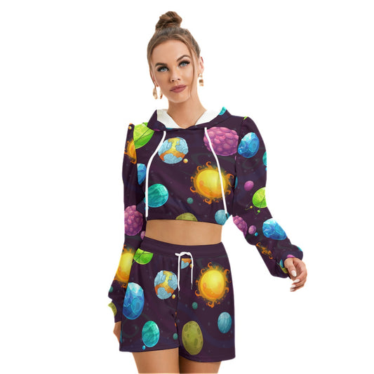 Outside Space Women's Micro Fleece Hoodie And Shorts Set