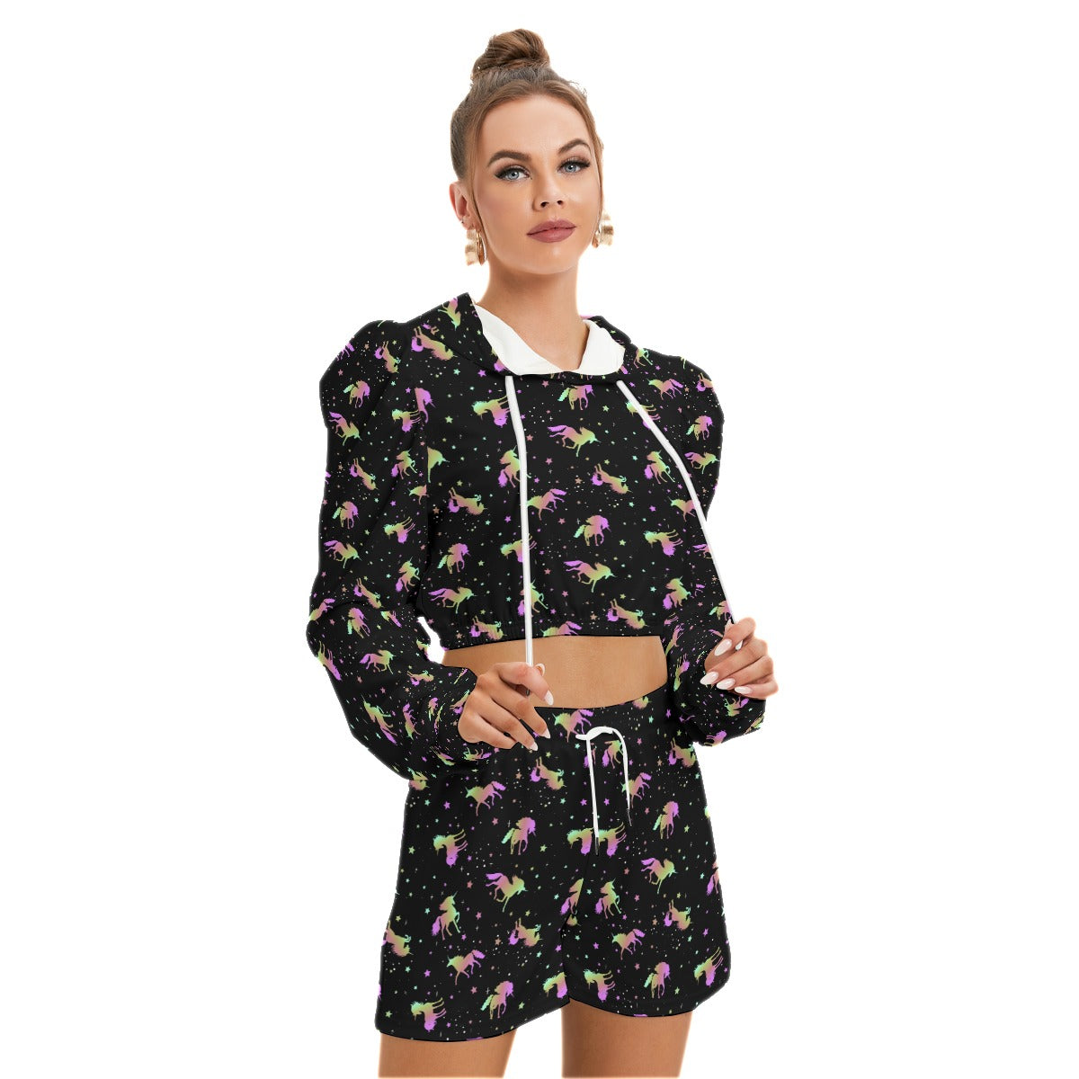 Unicorns & Stars Women's Micro Fleece Hoodie And Shorts Set