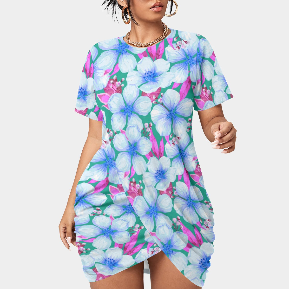 Women’s Tropic Vibes Stacked Hem Dress With Short Sleeve(Plus Size)