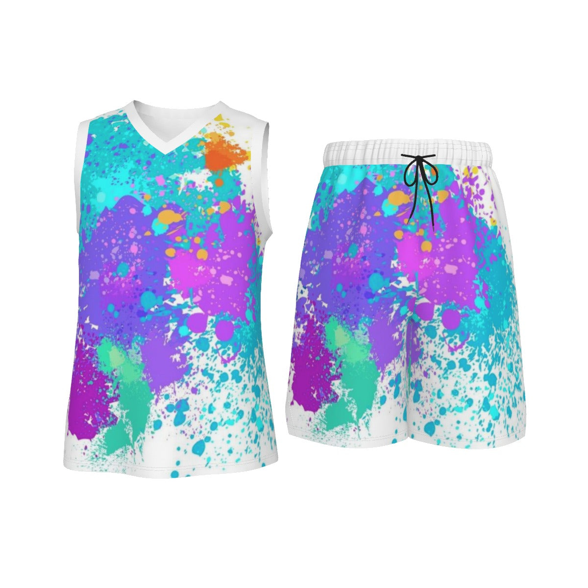 Wet Paint White Men's V Neck Basketball Suit