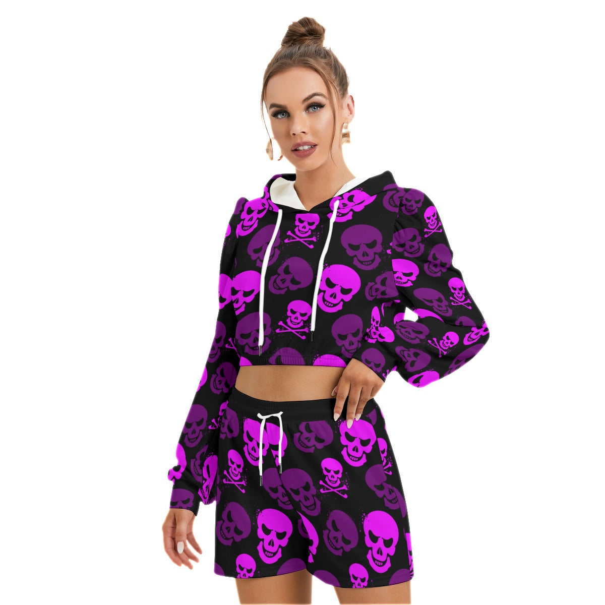 Purple Skulls Women's Micro Fleece Hoodie And Shorts Set
