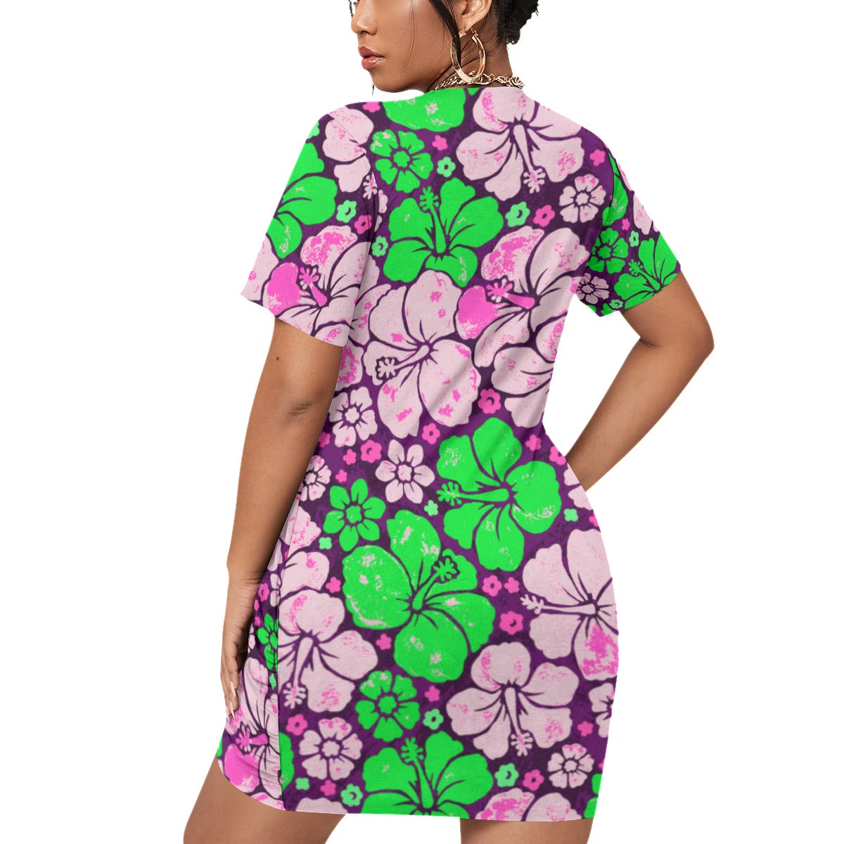 Women’s Beach Life Stacked Hem Dress With Short Sleeve(Plus Size)