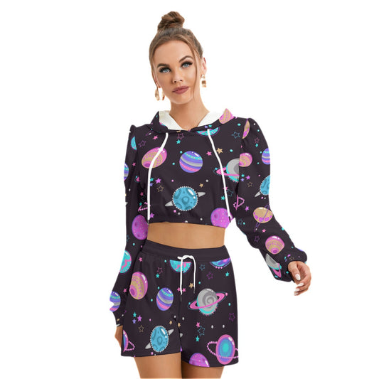 Outside Space Women's Micro Fleece Hoodie And Shorts Set