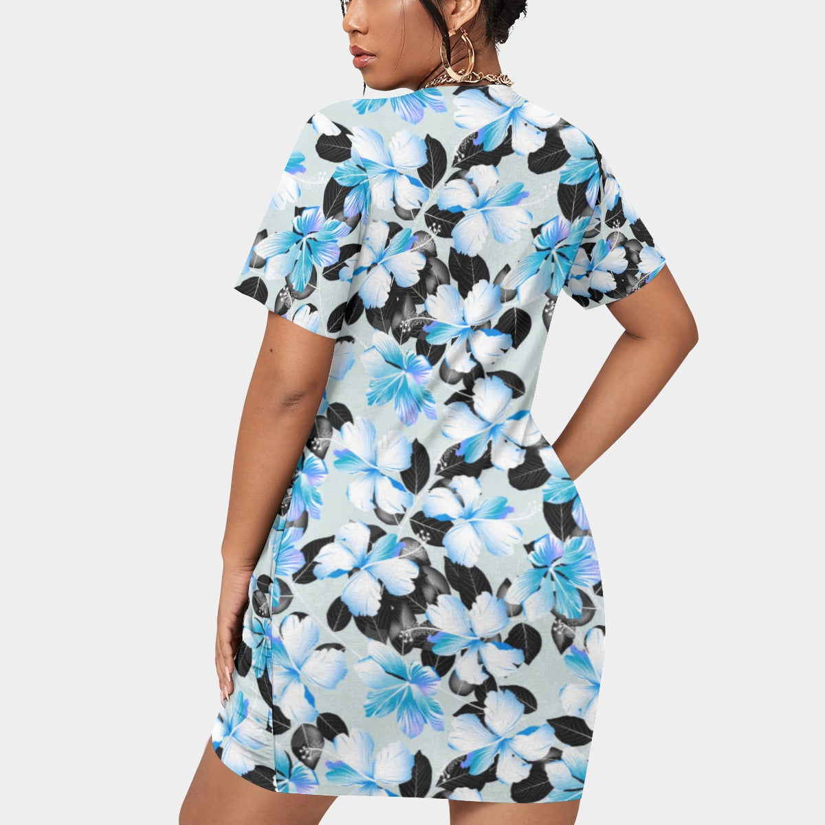 Women’s Tropic Style Stacked Hem Dress With Short Sleeve(Plus Size)