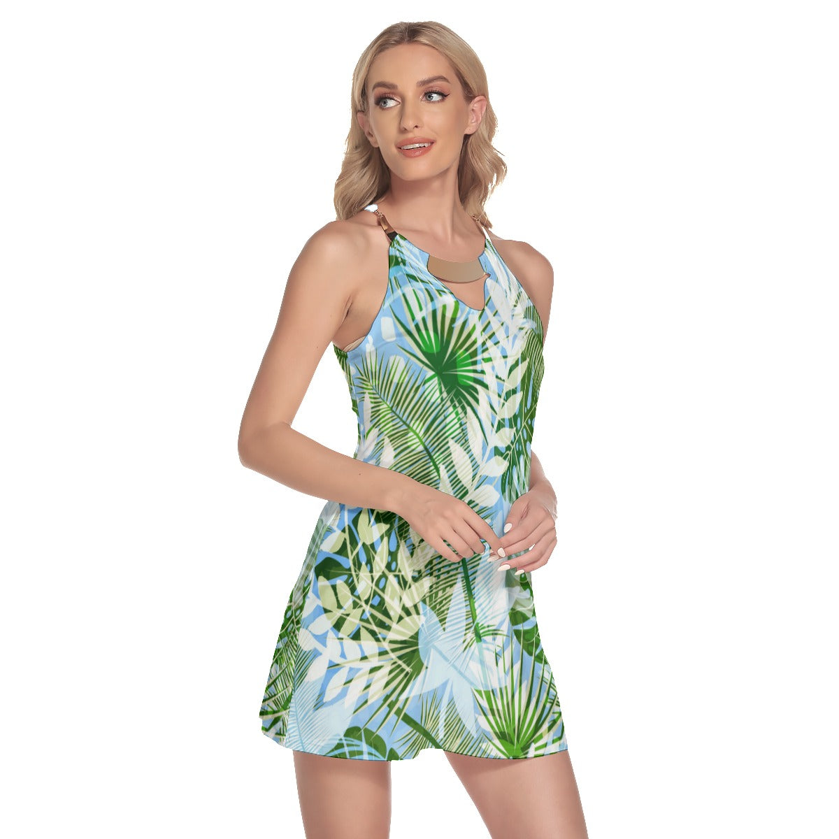 Beautiful Floral Women's Round Neck Above Knee Dress