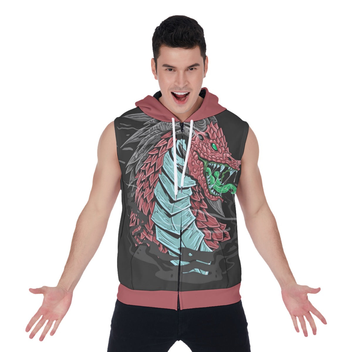 Dragon Men's Zipper-Up Sleeveless Hoodie