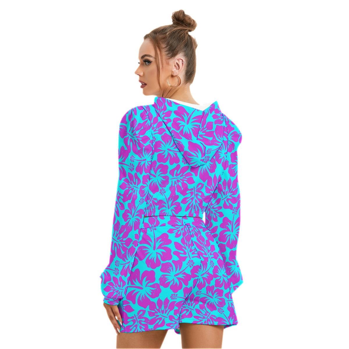 Tropical Hibiscus Flowers Women's Micro Fleece Hoodie And Shorts Set