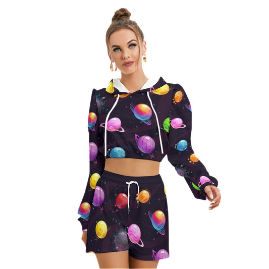 Outside Space Women's Micro Fleece Hoodie And Shorts Set