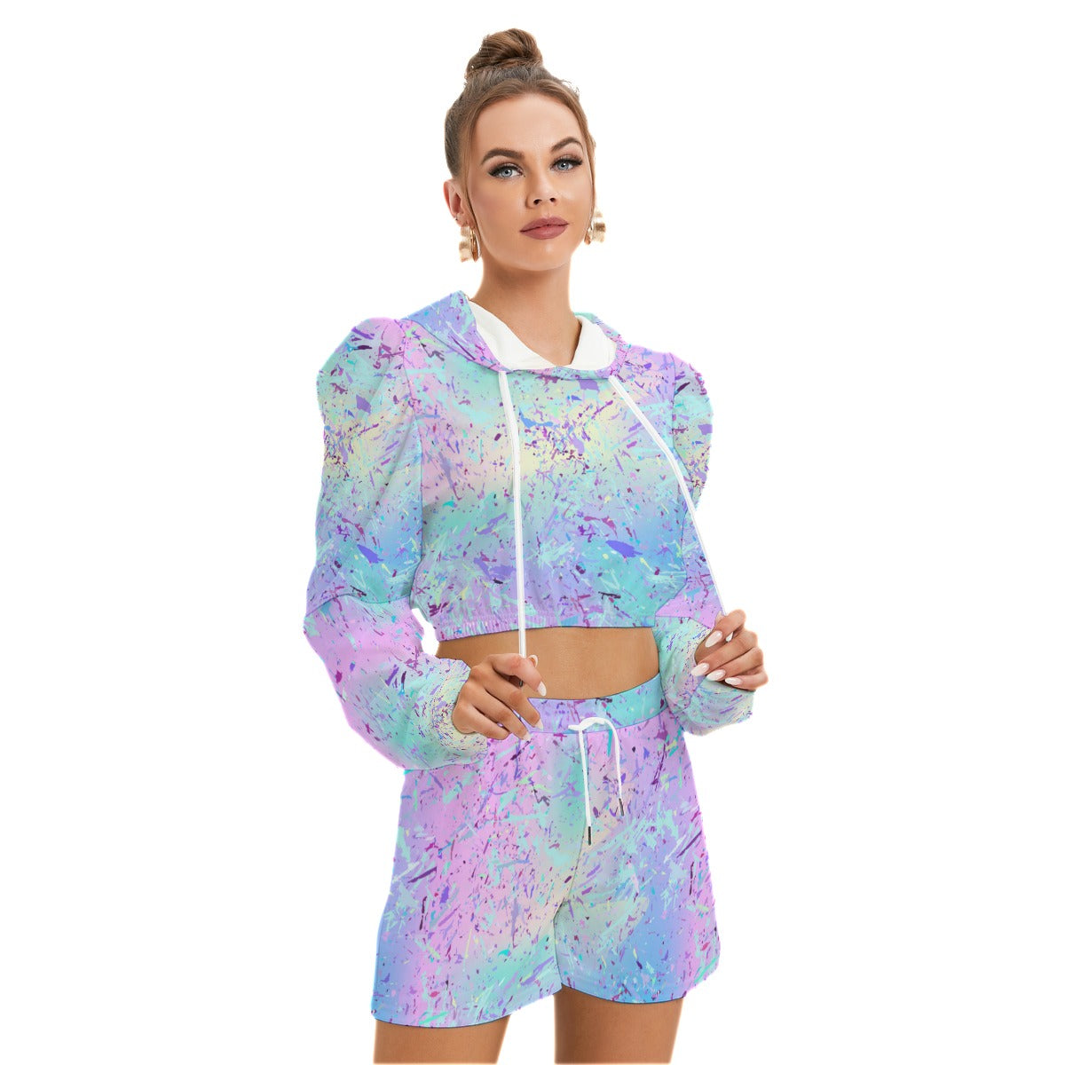 Opal Gemstone Style Women's Micro Fleece Hoodie And Shorts Set