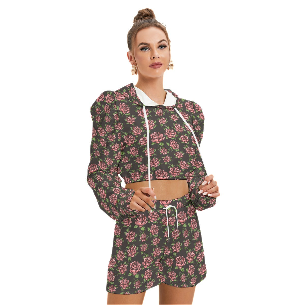 Red Roses Women's Micro Fleece Hoodie And Shorts Set