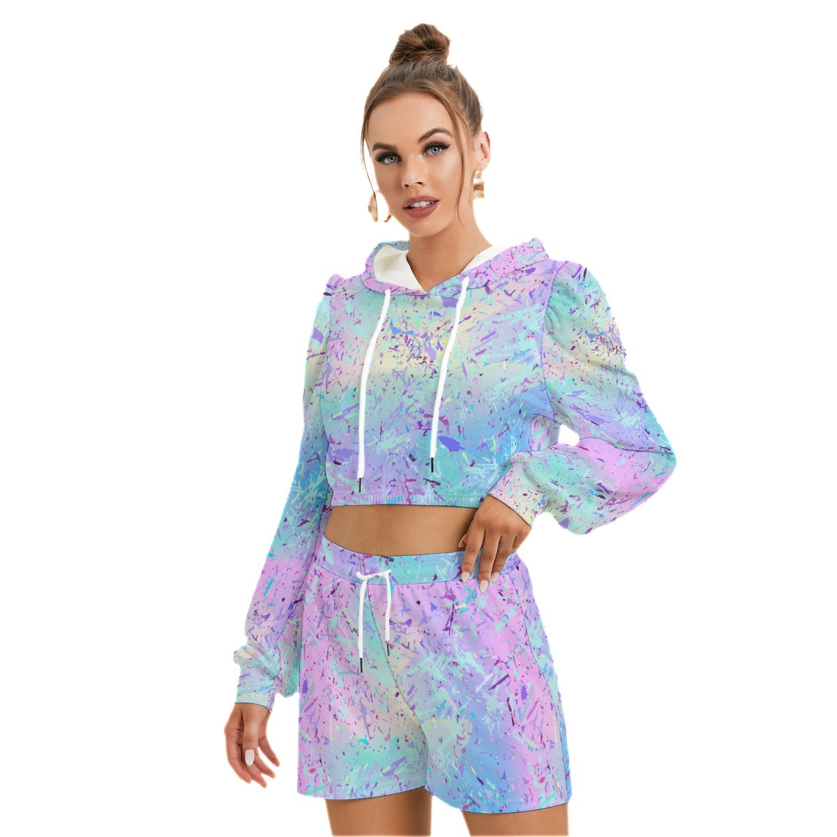Opal Gemstone Style Women's Micro Fleece Hoodie And Shorts Set