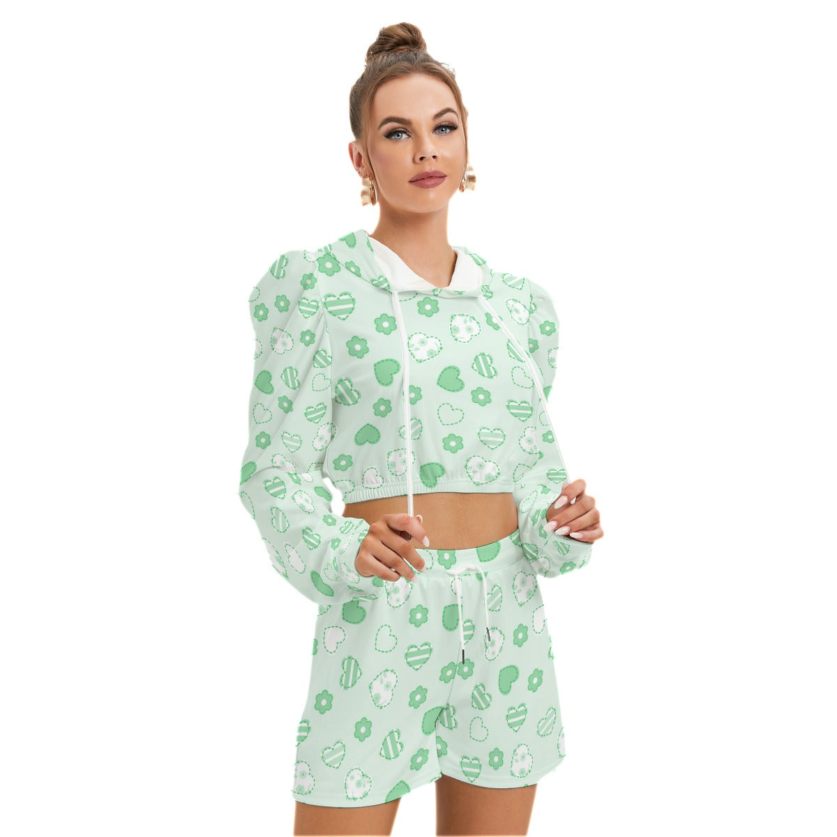 Hearts & Flowers Women's Micro Fleece Hoodie And Shorts Set