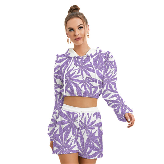 Cannabis Leaves Marijuana Women's Micro Fleece Hoodie And Shorts Set