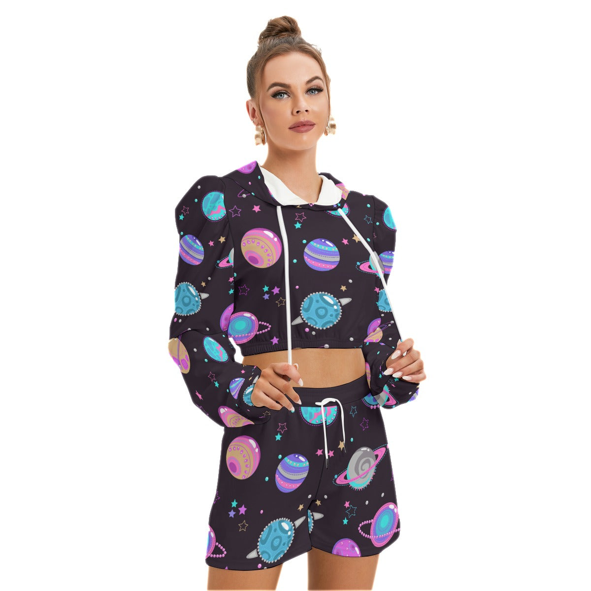 Outside Space Women's Micro Fleece Hoodie And Shorts Set