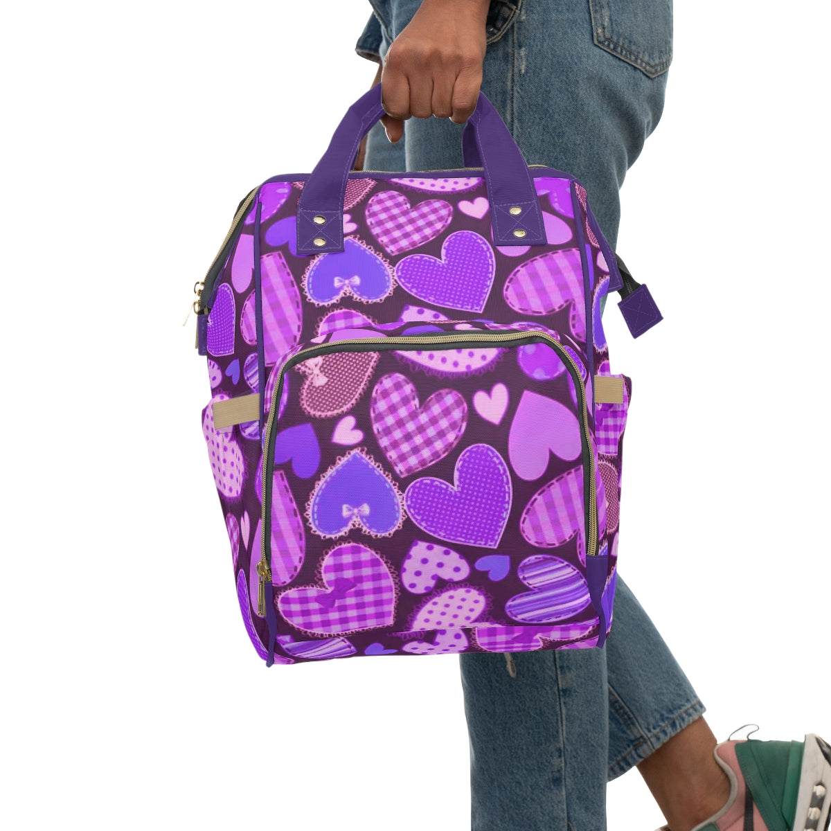 Cute Purple Hearts Multifunctional Backpack