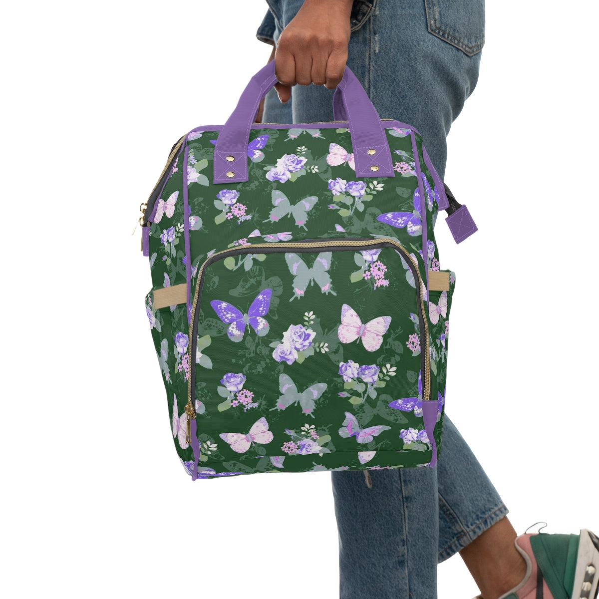 Purple & White Butterflies Multifunctional Backpack