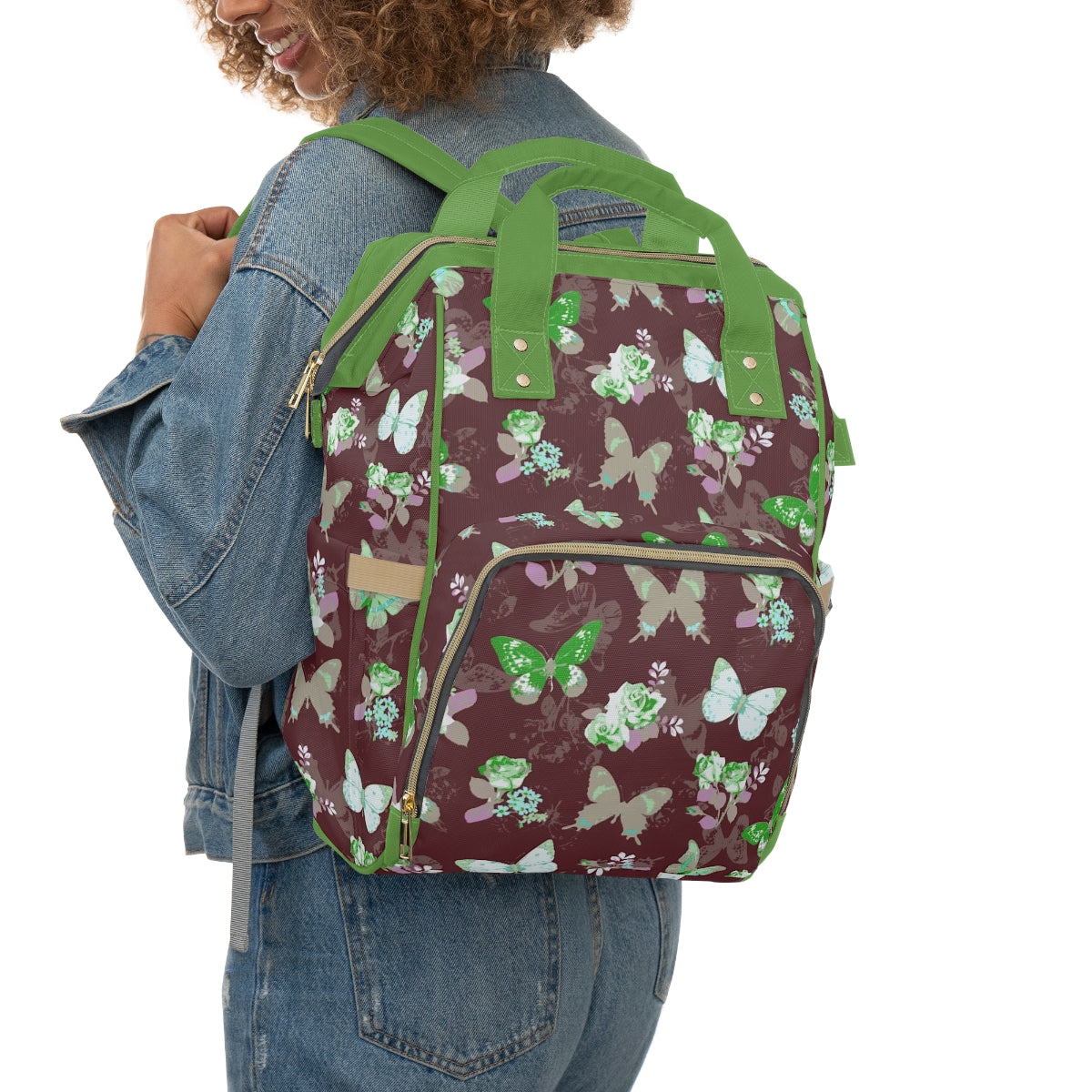 Green & White Butterflies Multifunctional Backpack