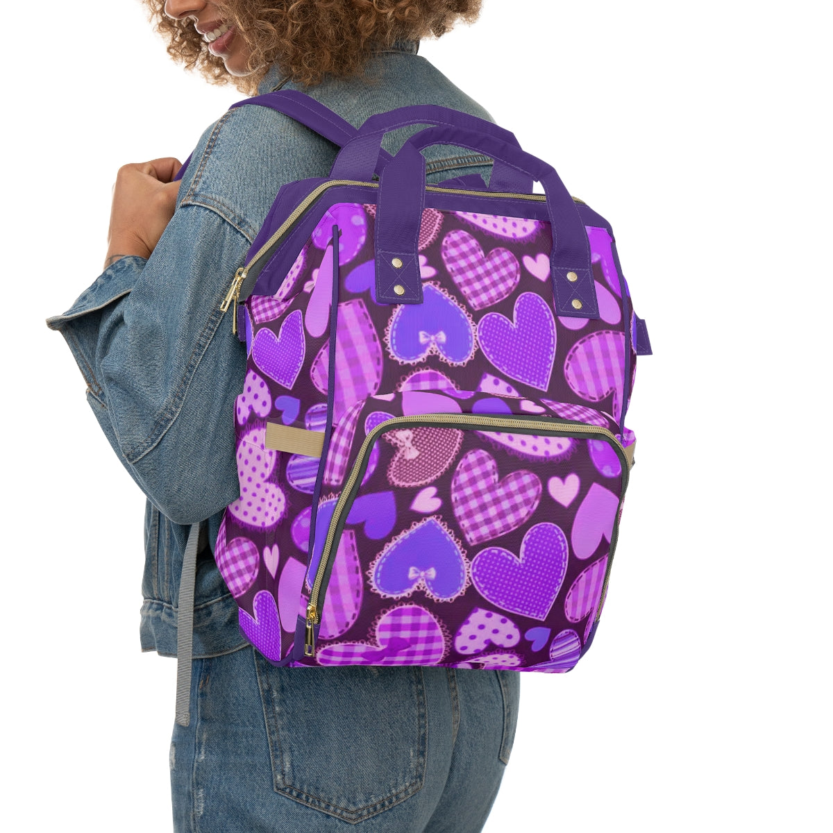 Cute Purple Hearts Multifunctional Backpack