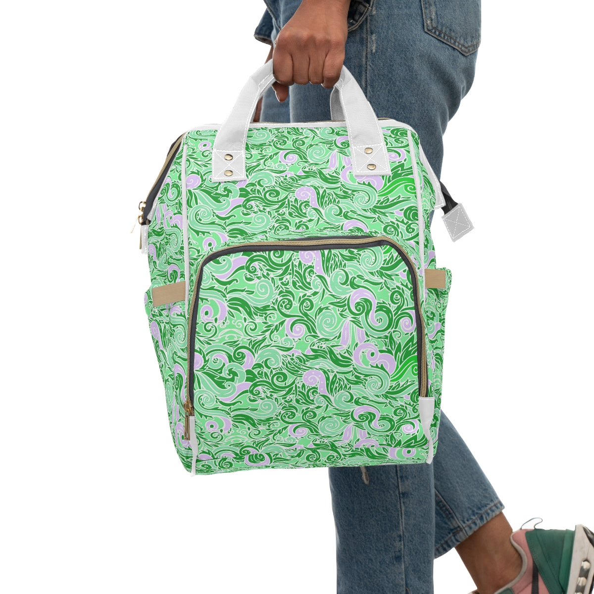 Green & Pink Swirls Multifunctional Backpack